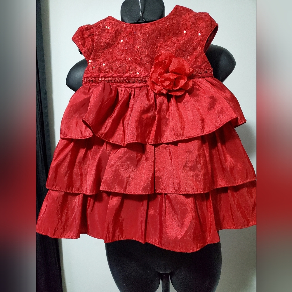 3/$18 Youngland Baby Red Dress With Sequin Detail